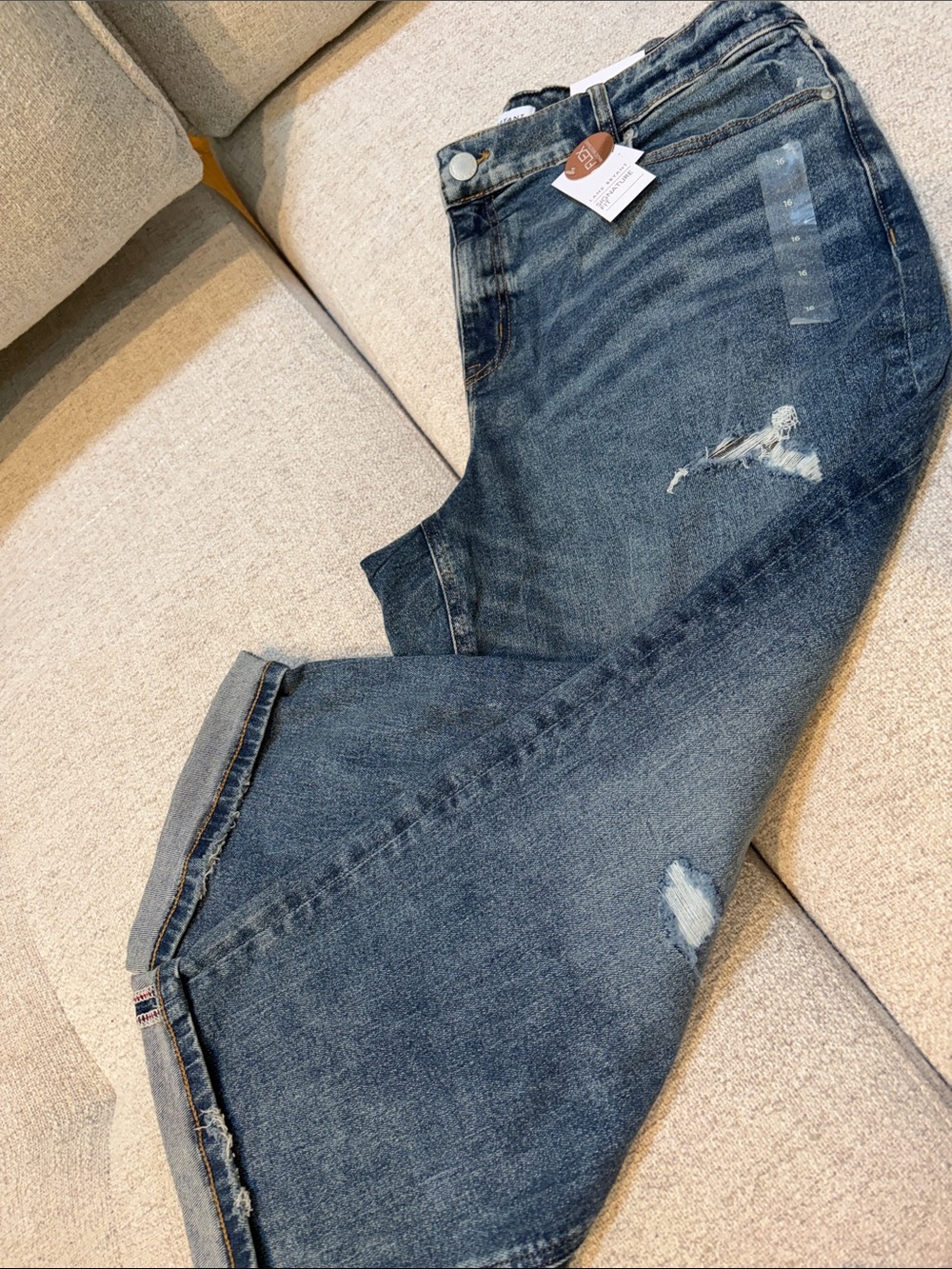Lane Bryant High Rise Dark Blue Relaxed Distressed Jeans